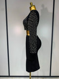Women Sexy Long Sleeve Mesh Pearl Black Top Celebrity Midi Women Bandage Set Designer Evening Party Birthday Two Piece Set