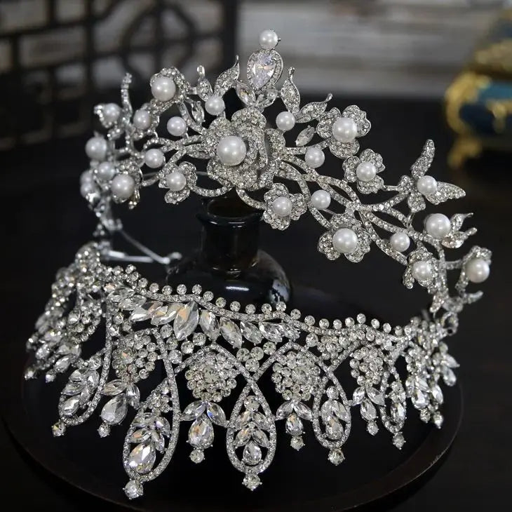 Crystal Rhinestones Tiaras and Crowns Pearl Diadem Women Bride Prom Pageant Headband Bridal Hair Jewelry Wedding Accessories d