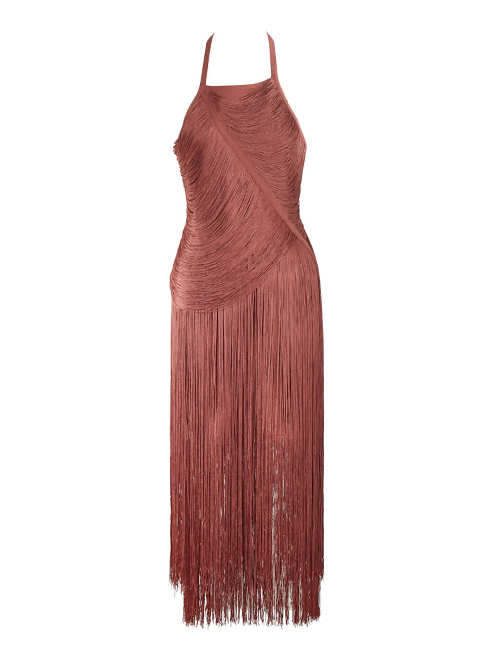 2025 Spring Sexy Women's Tassel Bandage Dress Hanging Neck Sleeveless Bodycon Backless Long Dresses Evening Club Party Vestidos