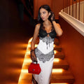 Women Sleeveless V-Neck Sexy Black Lace Bodycon Bandage Long Dress Evening Party Celebrate Birthday Outfit