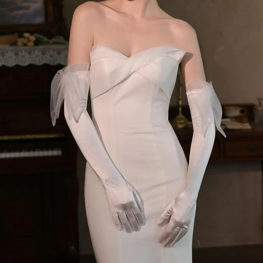 Long Bridal Gloves Bow Wedding Glove For Women Girl Party Evening Dress Jewelry Brides Accessories a