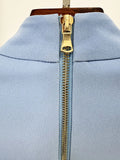 Autumn Elegant Women's Nail Pearl Water Diamond Blue Skirt Sets O-neck Long Sleeve Hoodie Top+Mini Skirt Two Piece Set