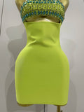 Luxury Sexy Strapless Sparkly Diamond Cut Out Bodycon Bandage Dress Women Celebrity Elegant Evening Party Birthday Outfit
