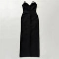 Black Color Women Sleeveless Sexy V-Neck Shinning Diamond Chain Bodycon Long Bandage Dress Evening Party Celebrate Outfit