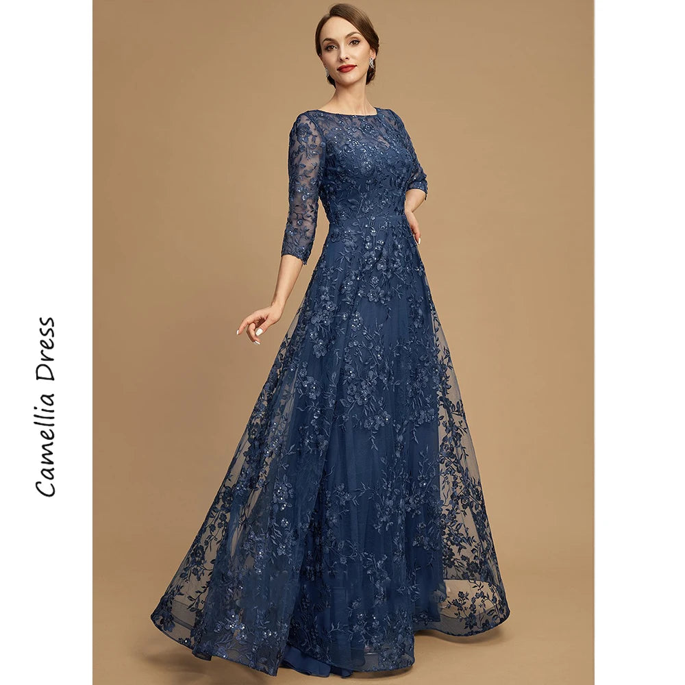 Mother Of The Bride Dress - A-line Evening Scoop Illusion Dress Elegant And Pretty Women's Dresses Lace Sequins Mother of the Bride Dresses Vestido