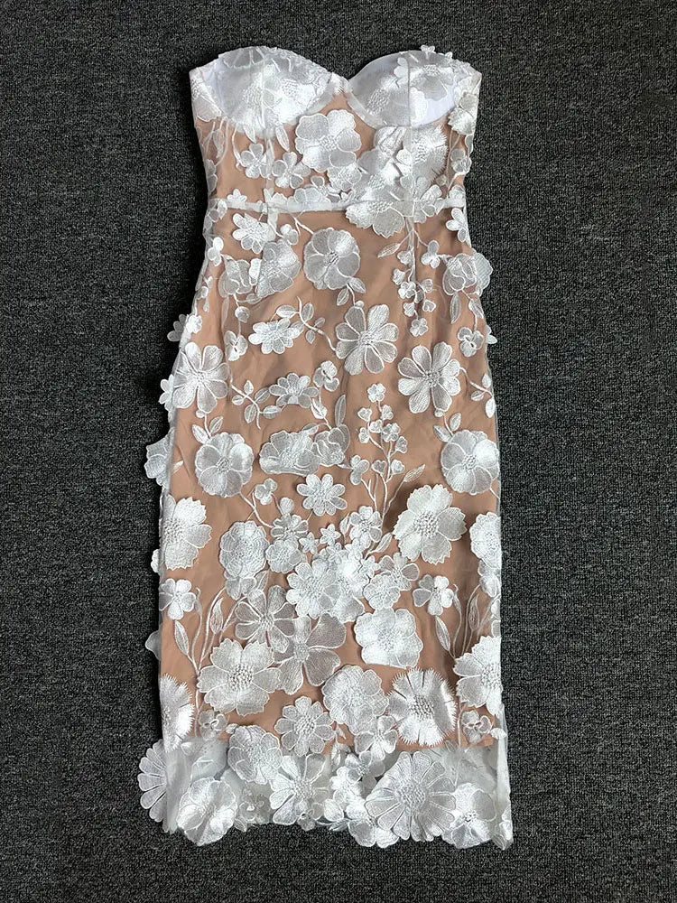 Sexy Women's Wear Heavy Industry Sequin Sheer Dress Strapless Sleeveless Bodycon Midi Dress Cocktail Evening Party Vestidos Brown