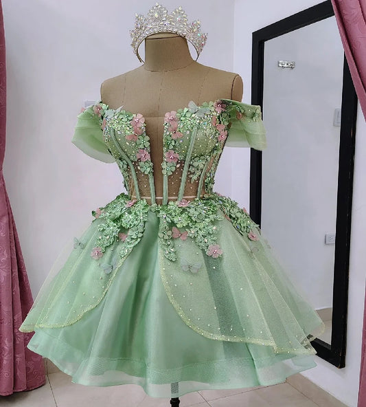 Gorgeous Green Quinceanera Dresses Convertible 2 In 1 Two Pieces 3D Flowers Vestido De 15 Años Princess Sweet 16 Gown Customized