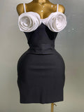 Women Celebrity Sexy Sleeveless 3D Flower Patchwork Mini Bodycon Bandage Short Dress Elegant Evening Club Party Dress