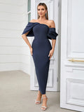 Sexy Women'S Bandage Dresses Strapless Raglan Sleeves Bodycon Backless Midi Dress Celebrity Evening Club Party Vestitos