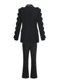2024 Women Suit Pants Set with Collar, Long Sleeve, Three Dimensional Flower Decoration, Slim Fit Suit Coat+Two Piece Pants Set