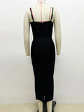 Sexy Women Three-Dimensional Rhinestone Design Bandage Dress Spaghetti Strap Sleeveless Bodycon Backless Midi Dress Vestido