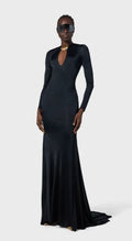 New Arrival Women Long Sleeve Sexy Keyholes Bodycon Floor-length Dress Elegant Evening Party Prom Runway Fashion Dress black