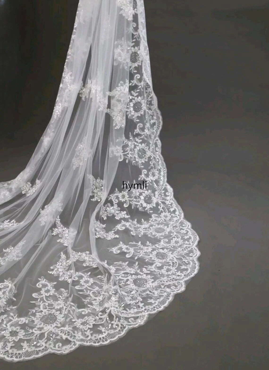 Lace Wedding Veil Cathedral Length Bridal Veil with Sequins Vintage Lace Veil