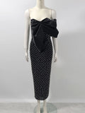 2024 Sexy Women's Heavy Industry Nail Bead Dress Shoulder Collar Bodycon Backless Midi Dress Cocktail Evening Party Vestidos black