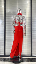 Red Color Women Sexy Halter Florals Backless Off the Shoulder Bodycon Long Dress Celebrate Nightclub Party Birthday Outfit