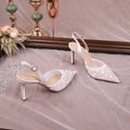 Fashion Sequined Lace Flowers Women Pumps Elegant Pointed toe Satin Wedding Thin High heels Summer Female Party Bridal Shoes