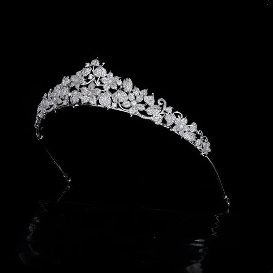 Flower Leaf Zircon Tiaras and Crowns Zirconia Headband For Brides Women Party Headpieces Bridal Hair Jewelry Wedding Accessories