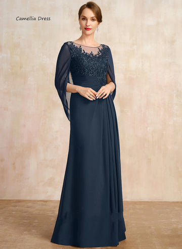 Graceful A-line Mother Dresses For Weddings Scoop Lace Evening Dresses Chiffon Illusion Wedding Party Dress فستان حفلات الزفاف