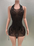 Women Sexy Halter Crystal Bodycon Mini Dress Celebrate Nightclub Party Performance Birthday Photo Shoot Dress black