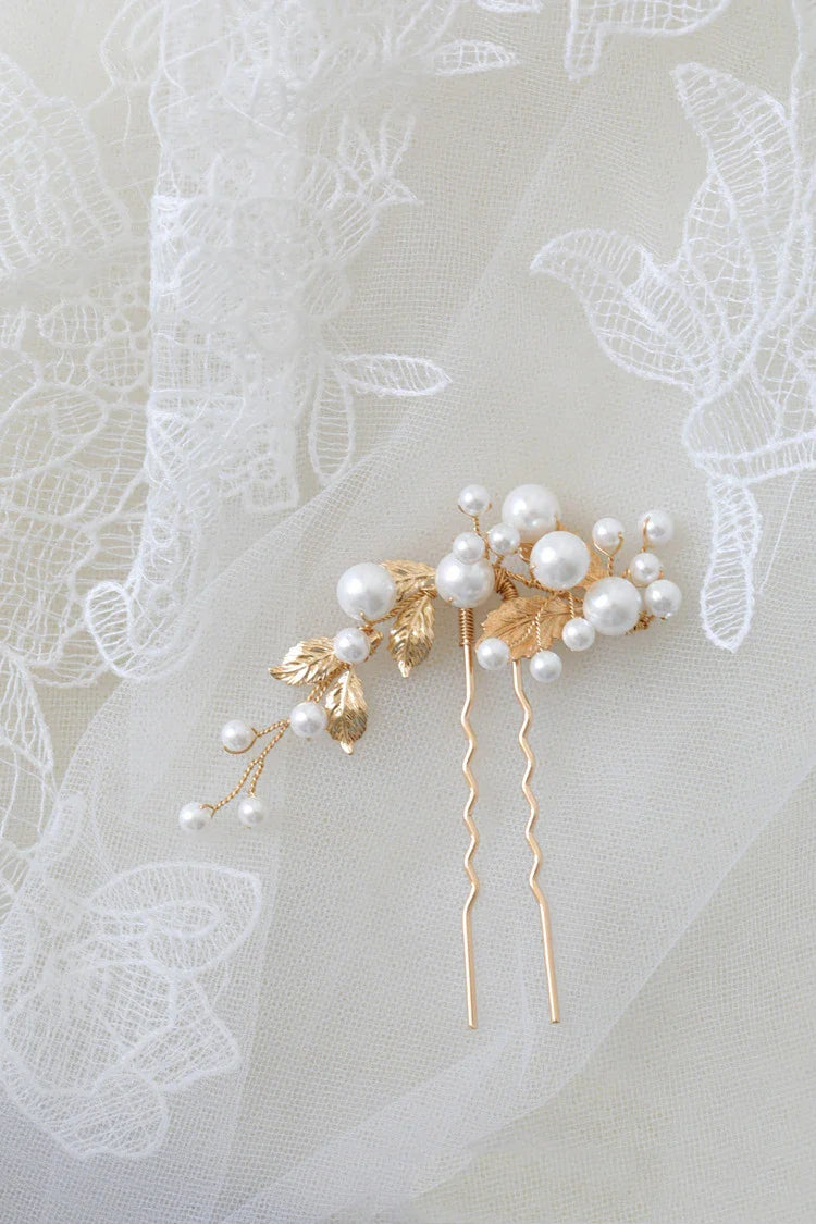 Wedding Accessories Pearl Head Piece Gold Silver Color Hair Pins Clips For Bridesmaids Brides Women Leaf Hairpins Bridal Jewelry