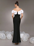 Elegant Women's Light Luxury Flower Design Bandage Dresses One Collar Shoulder Bodycon Bareback Long Dress Party Vestidos