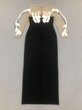 2024 Sexy Women'S See Through Sheer Patchwork Bandage Dress O-Neck Long Sleeved Bodycon Long Dress Celebrity Christmas Vestidos