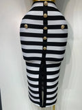 Women Sexy Off Shoulder Striped Button Two Piece Mini Bandage Set Celebrity Designer Evening Party Luxury Birthday Outfit
