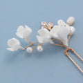 Bridal Jewelry Porcelain Flower Hair Pin Clip Freshwater Pearl Head Piece Brides Vintage Gold Color Hairpin Wedding Accessories
