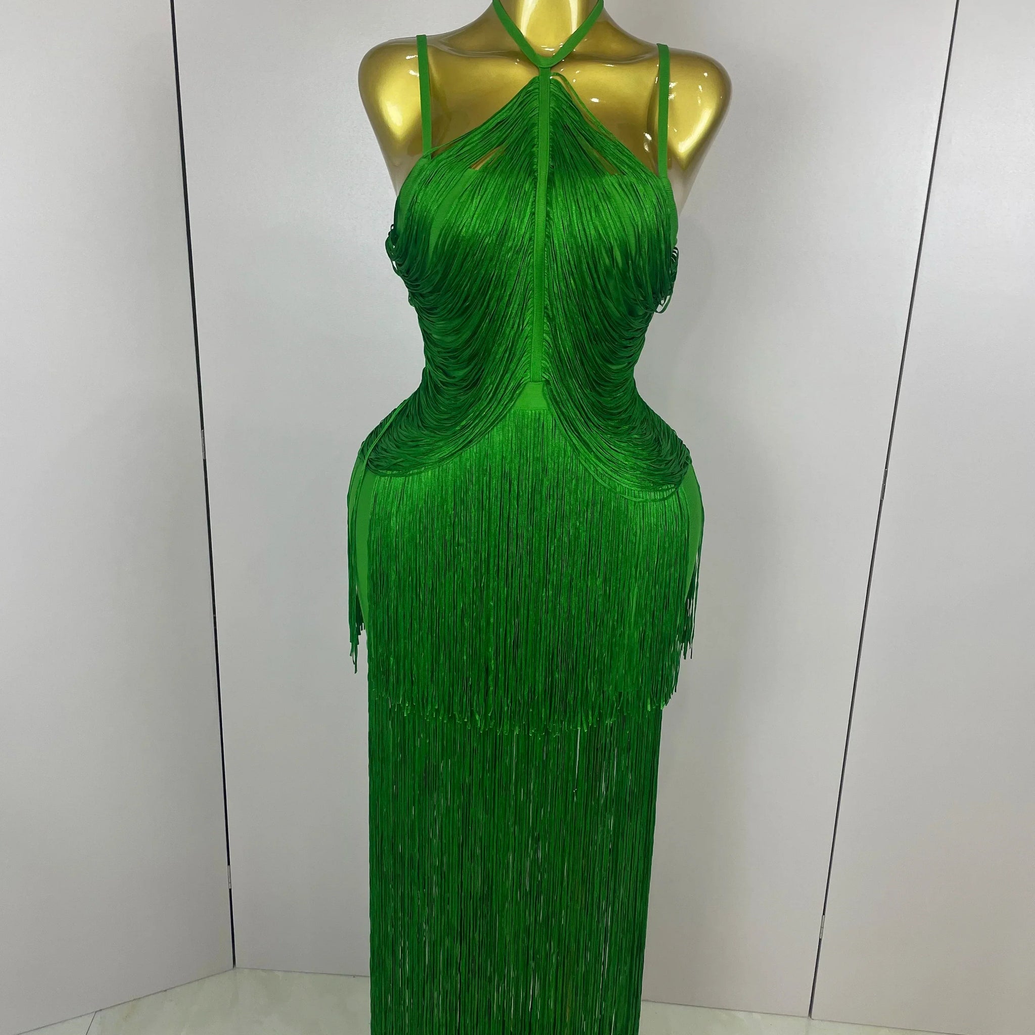 Sexy Backless Green Tassel Ankle Bodycon Bandage Dress Women Celebrity Elegant Evening Club Luxury Birthday Party Outfit green