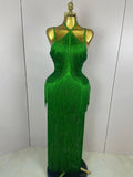 Sexy Backless Green Tassel Ankle Bodycon Bandage Dress Women Celebrity Elegant Evening Club Luxury Birthday Party Outfit green