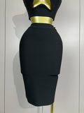 Women Sexy Strapless Backless Black Bandage Two Piece Suit Celebrity Designer Fashion Birthday Gown Evening Prom Costume
