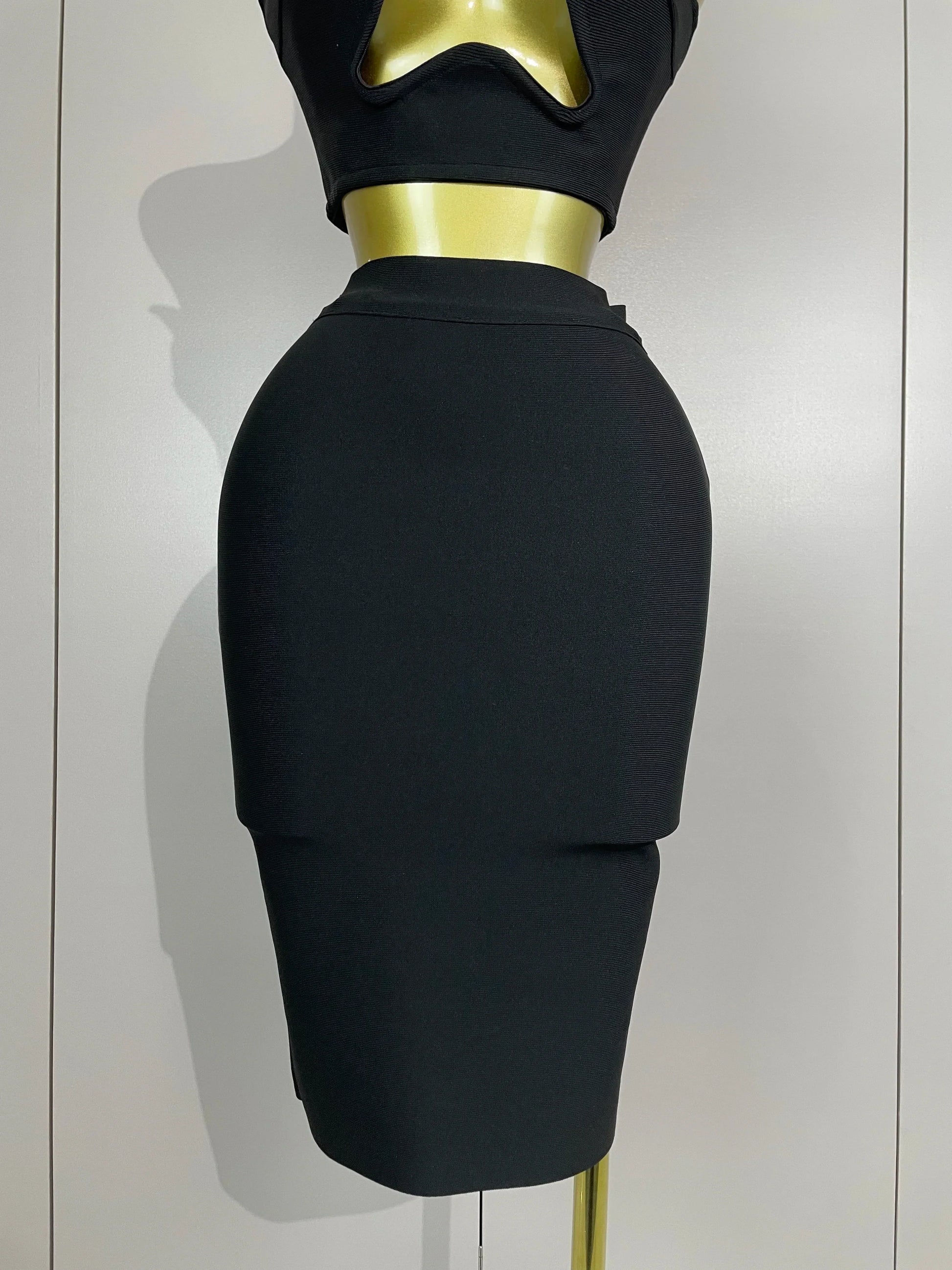 Women Sexy Strapless Backless Black Bandage Two Piece Suit Celebrity Designer Fashion Birthday Gown Evening Prom Costume