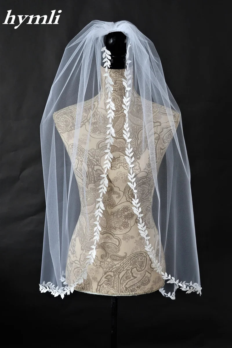 Leaf Lace Wedding veil Fingertip Length Bridal Veil in White , Ivory Ivory