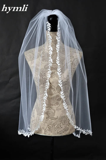Leaf Lace Wedding veil Fingertip Length Bridal Veil in White , Ivory Ivory
