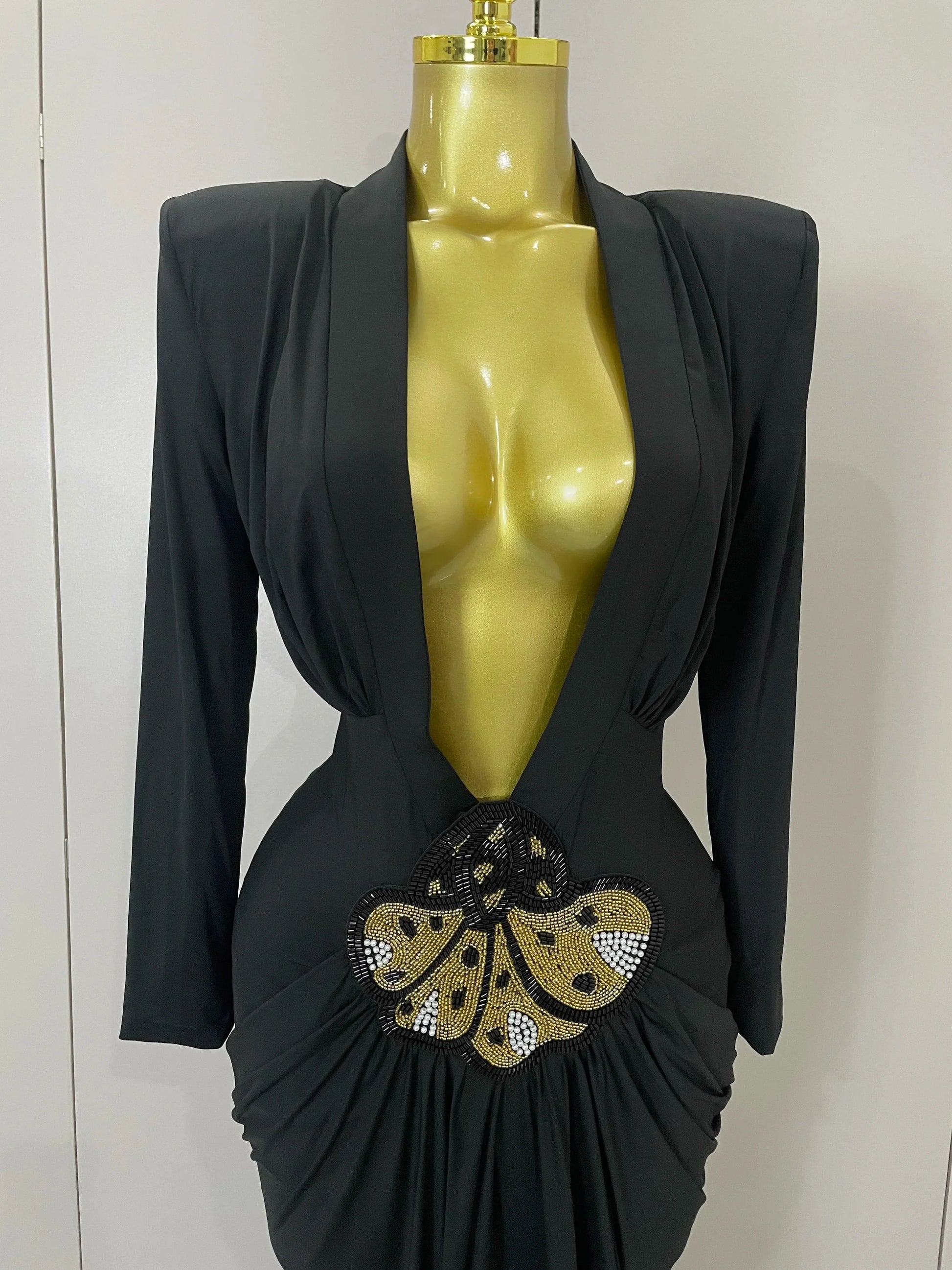 Sexy Deep V-Neck Long Sleeve Bodycon Long Dress Women Spring Elegant Evening Party Celebrate Cocktail Outfit Vestido