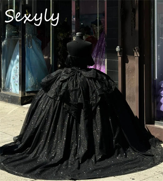 Bling Black Quinceanera Dresses Mexican Vestidos De 15 Años Quinceañeras Sparkly Sequins Ballkleider Birthday Xv Customized