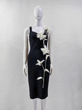 High Quality Women Sleeveless Sexy O-Neck Flowers Bodycon Mid-calf Bandage Dress Birthday Party Celebrate Cocktail Dress black