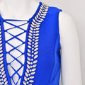 Spring Sexy Women's Drawstring Nail Diamond Design Bandage Dress Sleeveless Bodycon Blue Mini Dress Evening Party Vestidos