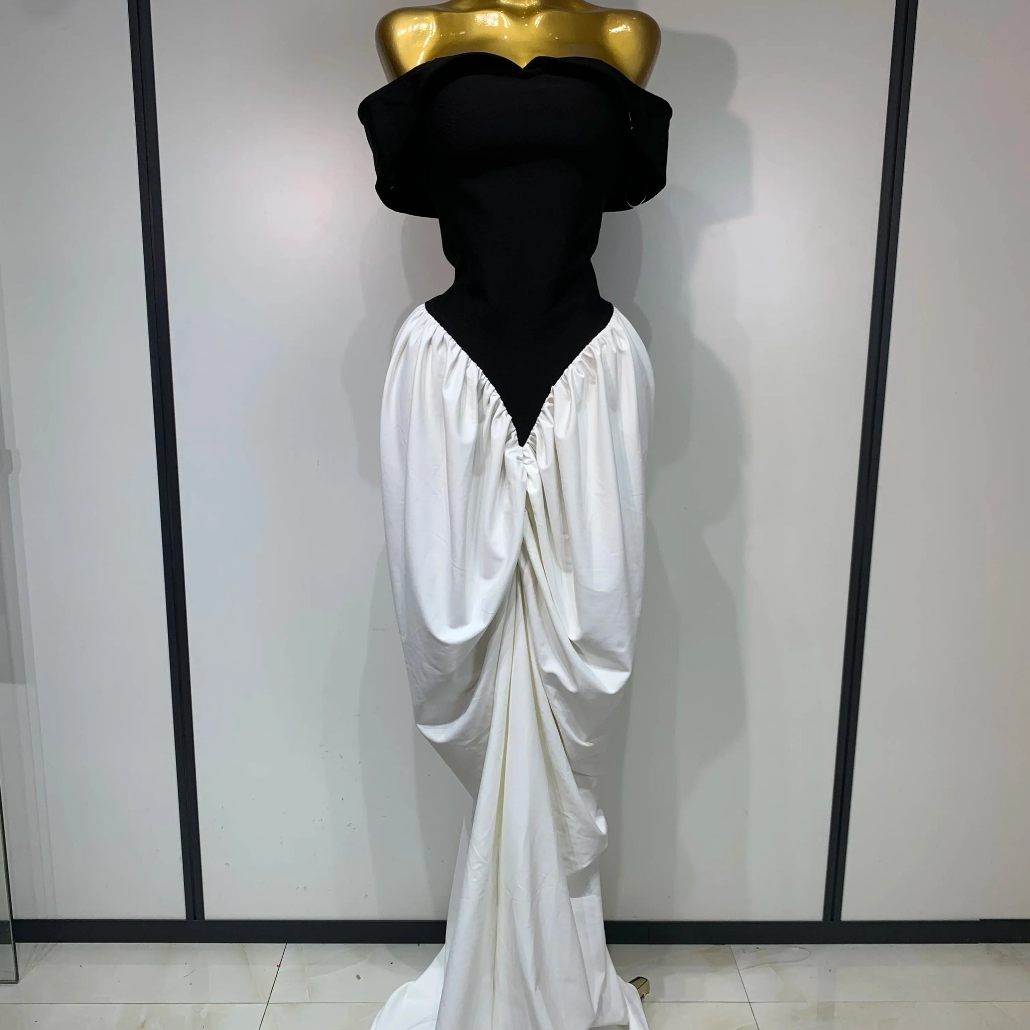 Women Sexy Off Shoulder Black And White Bandage Mermaid Long dress Formal Evening Party Elegant Luxury Birthday Dress WHITE