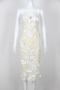 Sexy Women's Wear Heavy Industry Sequin Sheer Dress Strapless Sleeveless Bodycon Midi Dress Cocktail Evening Party Vestidos Beige
