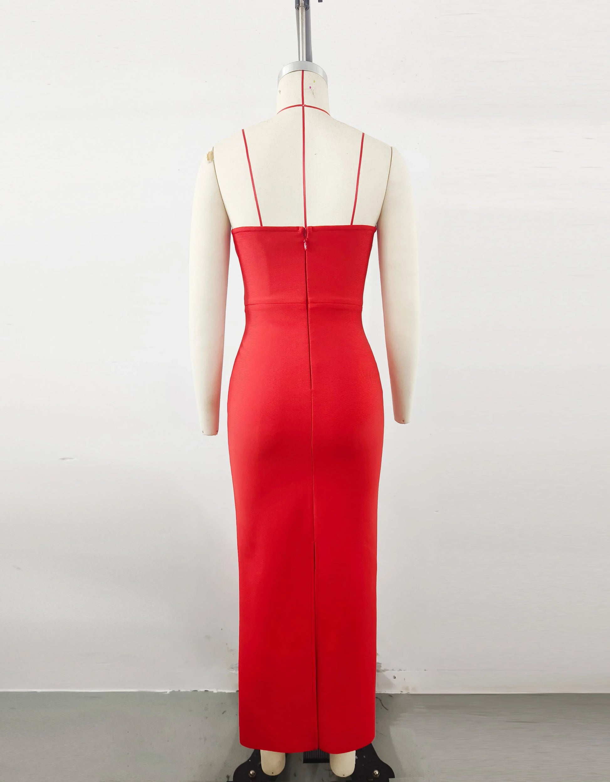 Red Color Women Sexy Strapless Shinning Crystal Bodycon Long Bandage Dress Wedding Mermaid Celebrate Evening Party Outfit