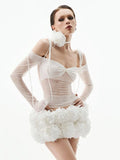 New Summer Women Sexy Lace Off the Shoulder Full Florlas Bodycon Mini Dress Nightclub Party Celebrate Bar Singer Wear WHITE