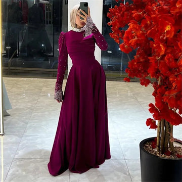 Elegant Muslim Saudi Arabia Prom Dress Sequined Mermaid Silhouette High Neck Long Sleeves Formal Evening Gown As Picture