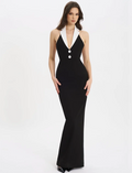 Arrival Black Color Women Sexy Halter Backless V-Neck Bodycon Long Bandage Maxi Dress High Street Elegant Evening Party Wear