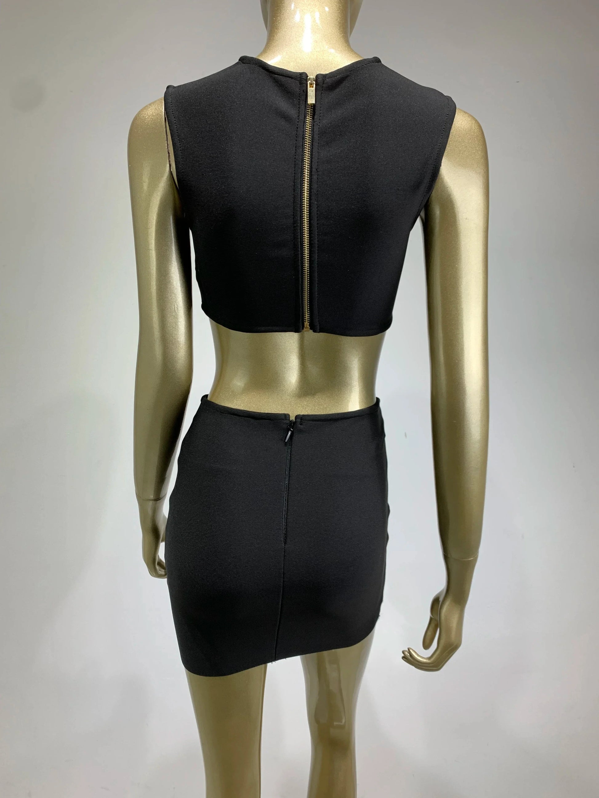 Women Summer Celebrity Sexy Crytal Black Mini Bandage Skirt Suit Knitted Elegant Evening Club Party Two Pieces Set