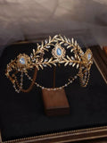 Vintage Gold Color Headband Brides Tiaras and Crowns Crystal Leaf Headpiece Headwear Wedding Accessories Bridal Hair Jewelry a