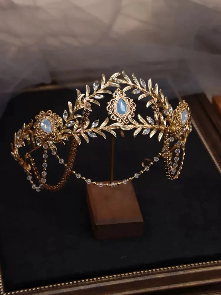 Vintage Gold Color Headband Brides Tiaras and Crowns Crystal Leaf Headpiece Headwear Wedding Accessories Bridal Hair Jewelry a
