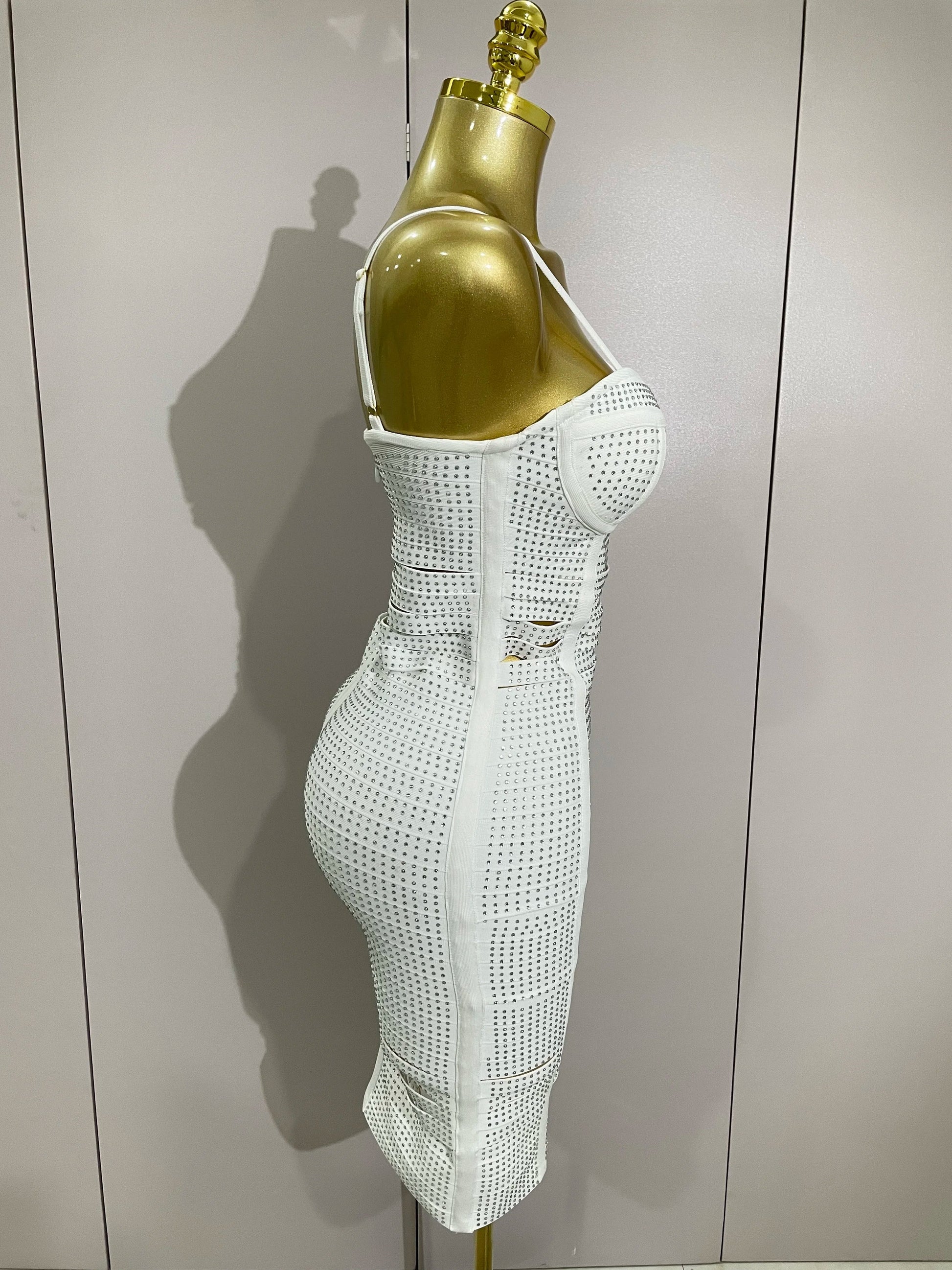 Shiny Diamond White Sleeveless V-neck Slim Short Dress Women Elegant Evening Club Prom Birthday Cocktail Dresses Vestido