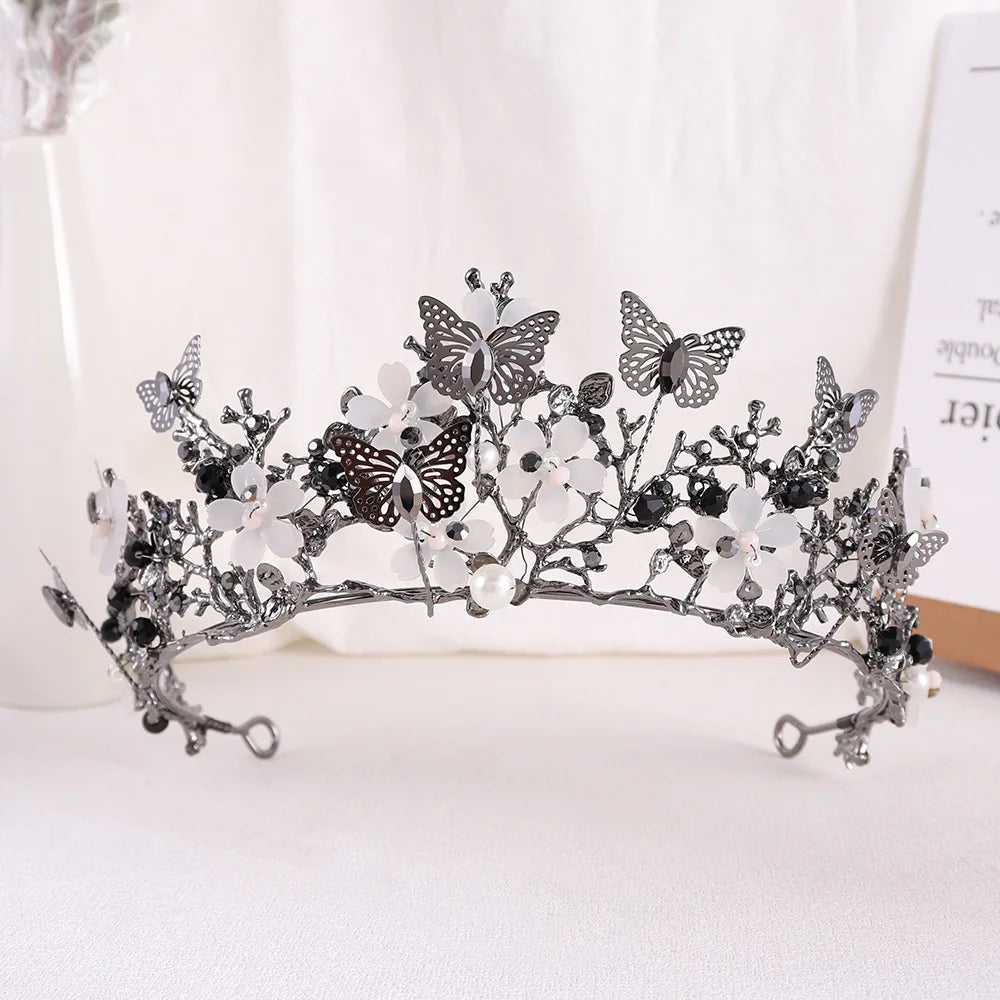Wedding Crowns For Bride Crystal Flower Fairy Bridal Tiara Crown For Women Girlfriend Diadem Party Bride Hair Jewelry Headdress as picture 2