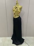 Gold Color Sexy Laced-up Tops 2 Pieces Set Long Dress Women Celebrate Evening Party Celebrity Elegant Dress
